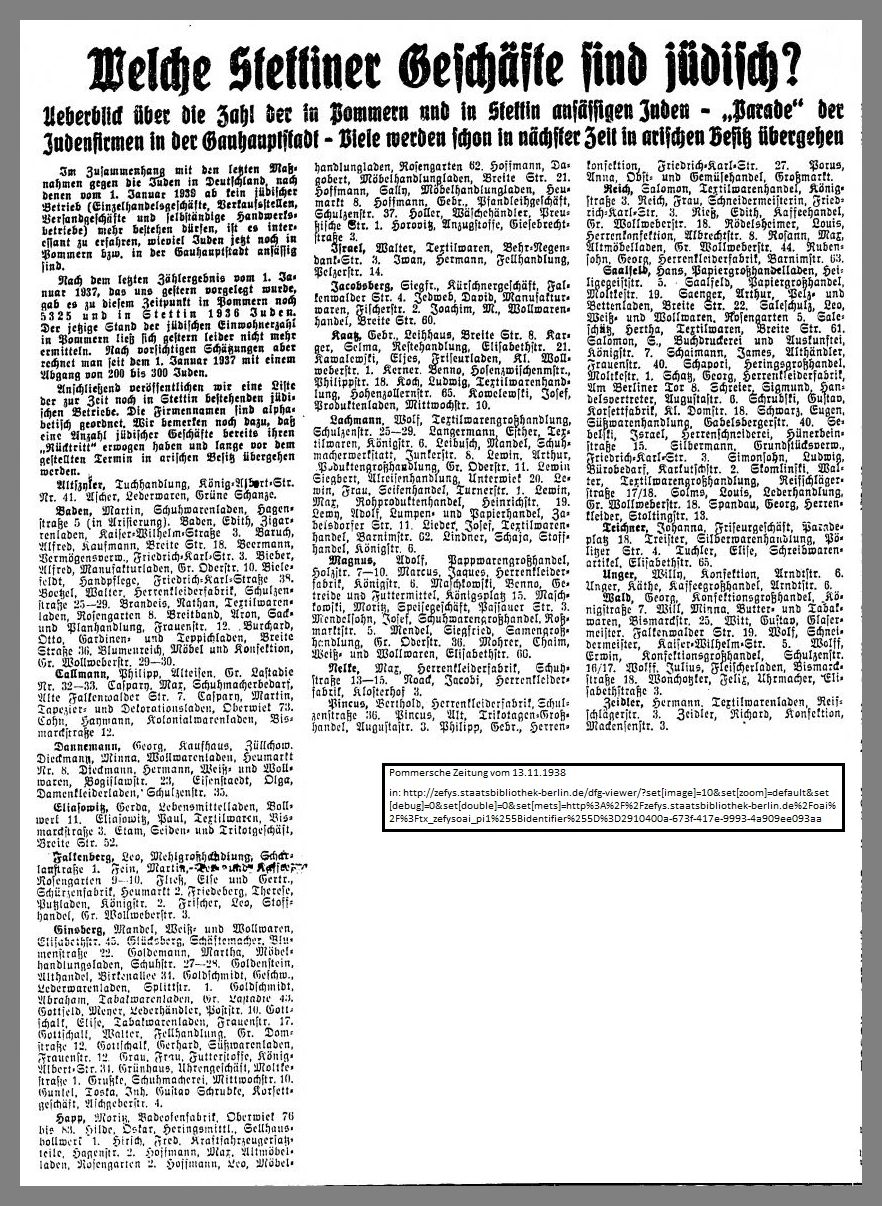 Pommersche Zeitung vom 13. November 1938