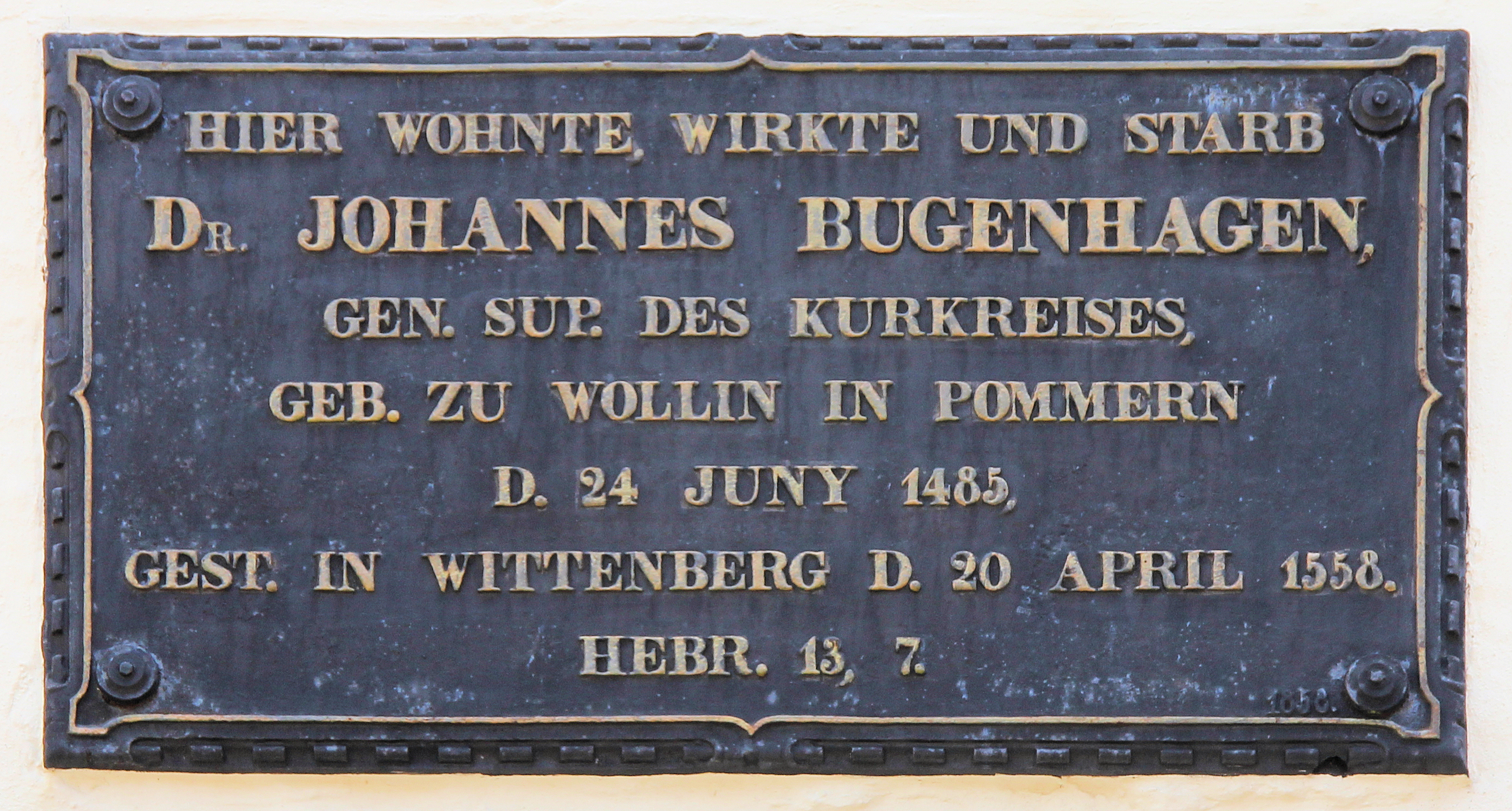 Gedenktafel, Johannes Bugenhagen,