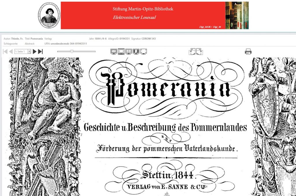 Beispiel von Literatur über Pommern im elektronischen Lesesaal