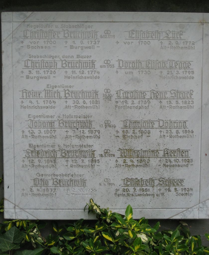 Grabstein von Otto Bruchwitz in Rothemühl